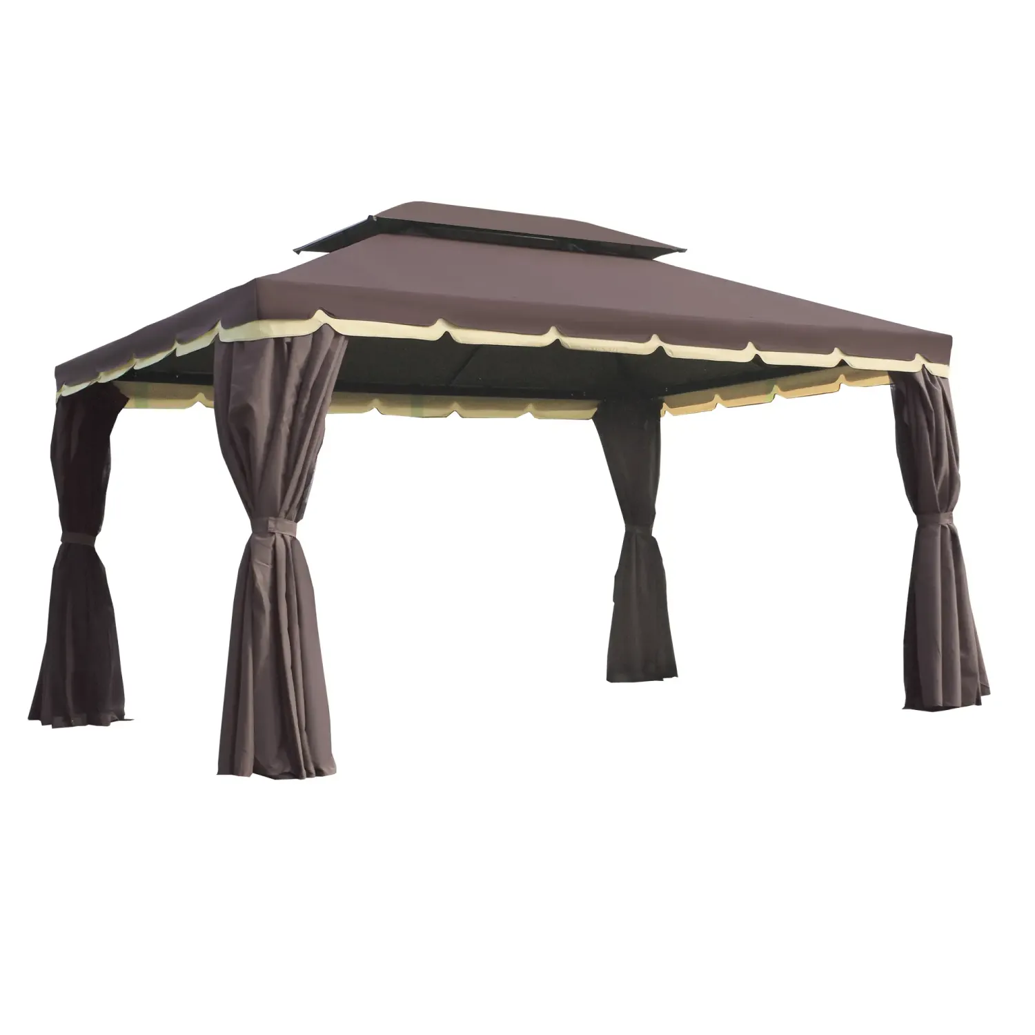 Pavillon De Luxe 390 x 290 x 280 cm mit 4 x Seitenteilen Moskitonetz wetterfest Aluminium Kaffee+Schwarz