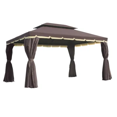 Pavillon De Luxe 390 x 290 x 280 cm mit 4 x Seitenteilen Moskitonetz wetterfest Aluminium Kaffee+Schwarz