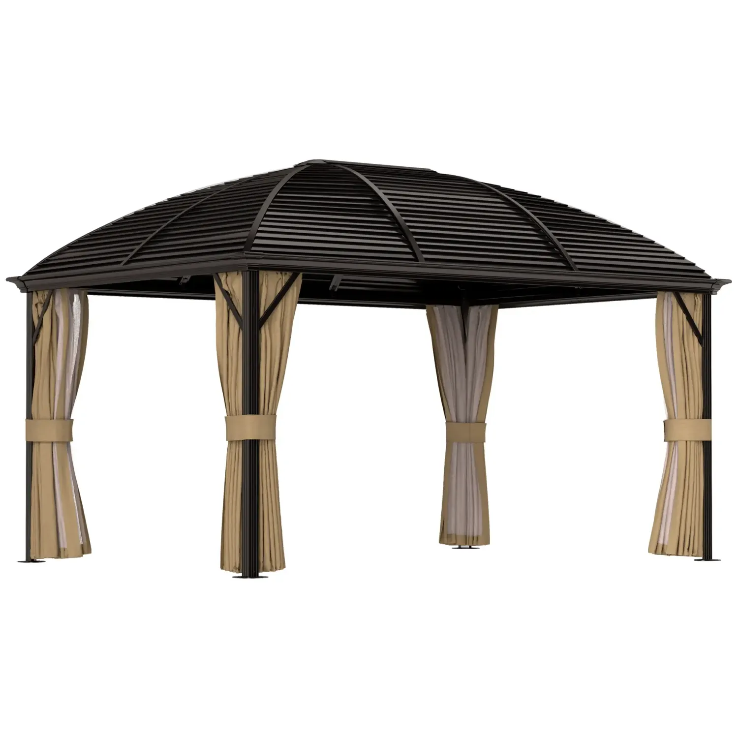 Rostfreier Aluminium-Pavillon mit stabilem Stahldach, Partyzelt, Festzelt, 4 x Doppel-Seitenteile, wasserdicht, 2 Laternenhaken, ca. 4 x 3 x 2,8 m, Braun