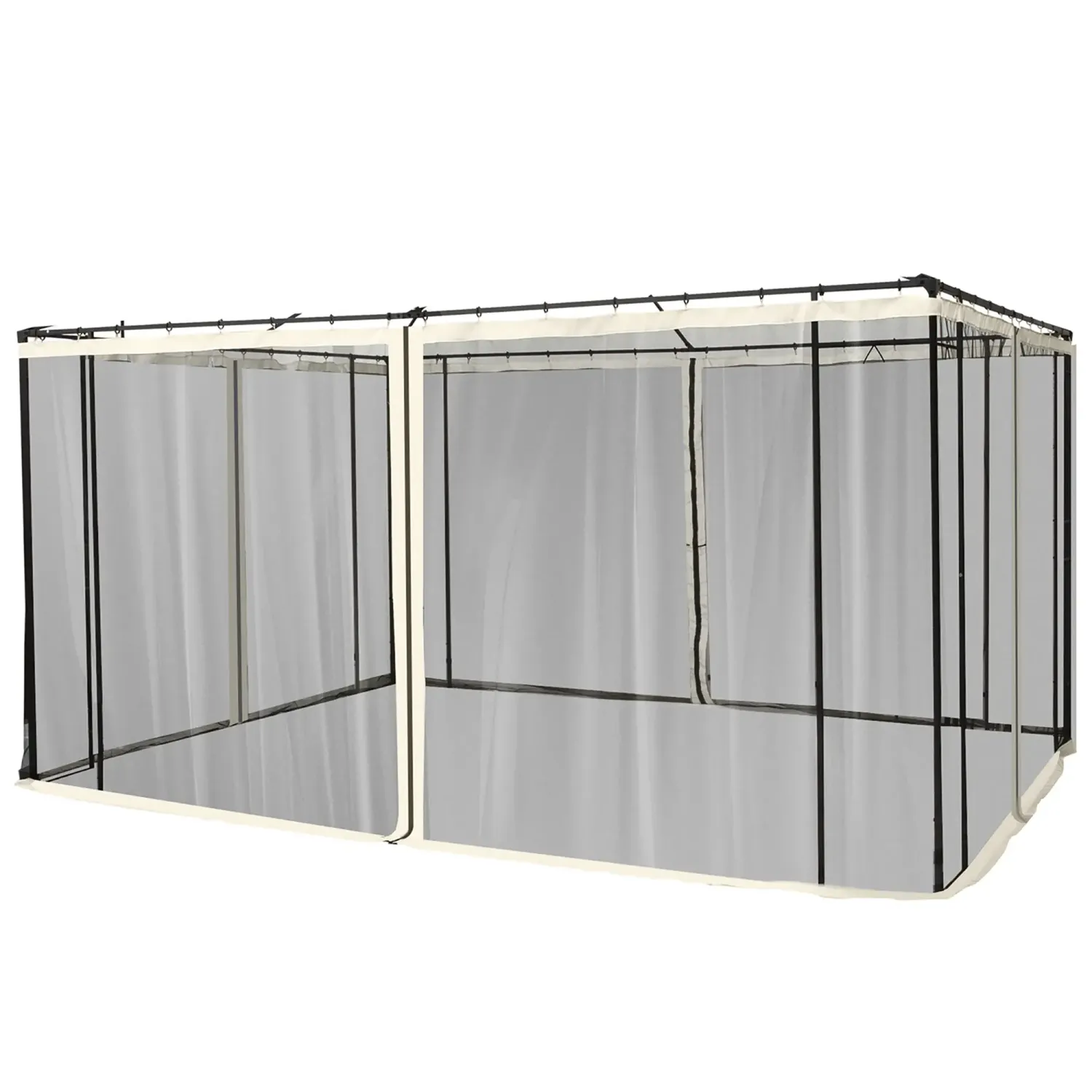 Ersatz-Netzvorhang für 3 x 4 m Gartenpavillons, Fliegennetz, Moskitonetz mit Reissverschlüssen, Polyester, Schwarz