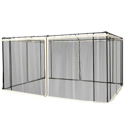 Ersatz-Netzvorhang für 3 x 4 m Gartenpavillons, Fliegennetz, Moskitonetz mit Reissverschlüssen, Polyester, Schwarz