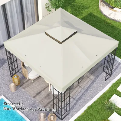 3 x 3 m Ersatzdach für Pavillon mit Wasserablauf-Löchern, UPF30+, Hellgrau