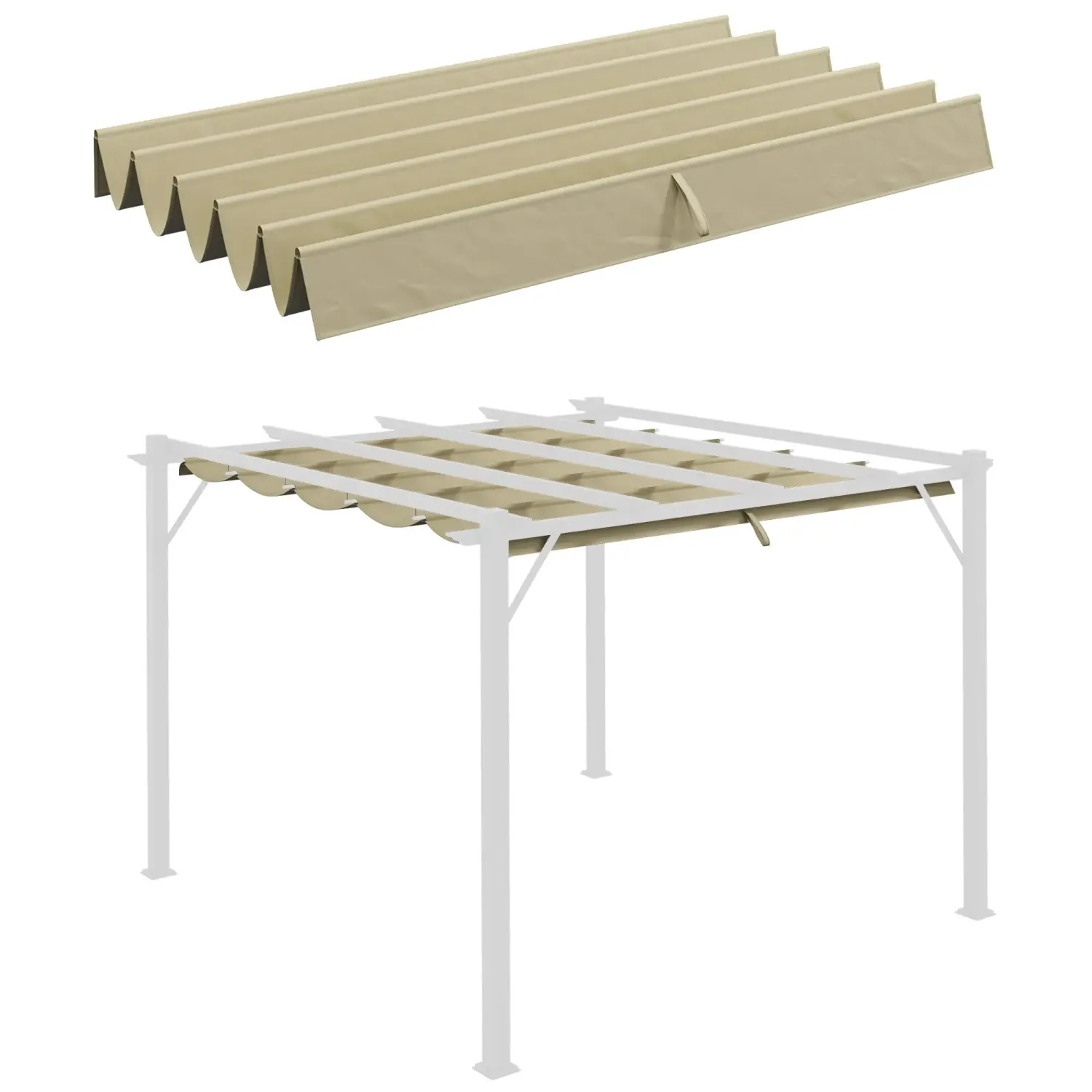 Ersatzdach für 3 x 3 m Pergola, einziehbar, mit Regenabflusslöchern, wetterfest, Polyester, Beige