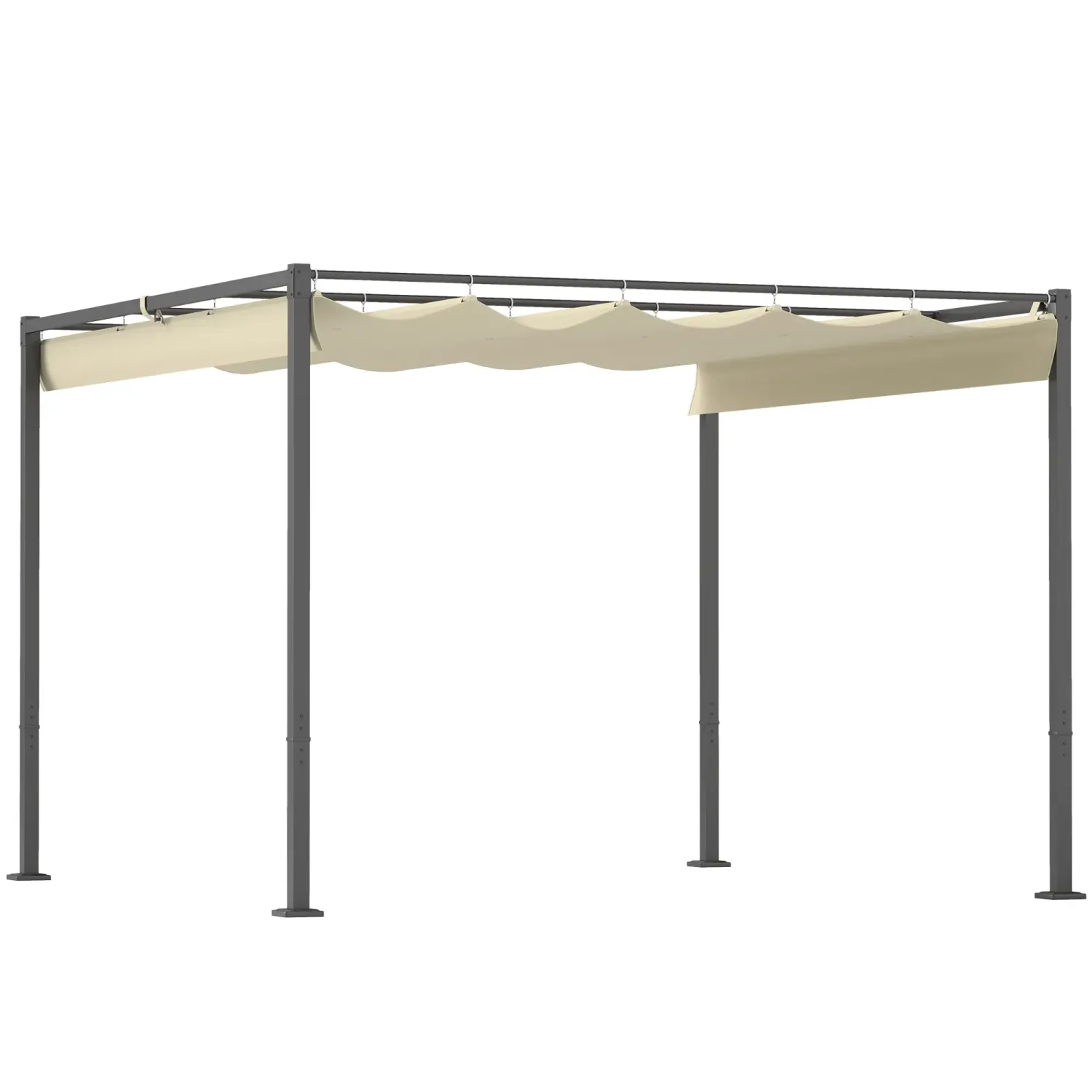 3 x 3 m Garten-Pergola mit einziehbarem Dach, Pavillon, Baldachin für Schatten, UPF30+, Beige