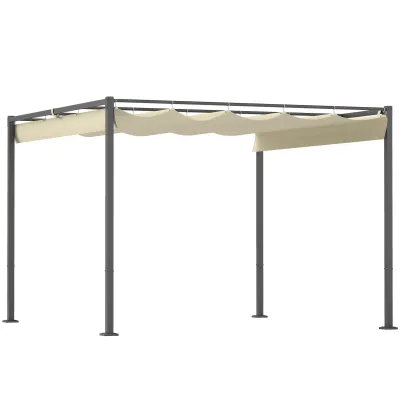 3 x 3 m Garten-Pergola mit einziehbarem Dach, Pavillon, Baldachin für Schatten, UPF30+, Beige