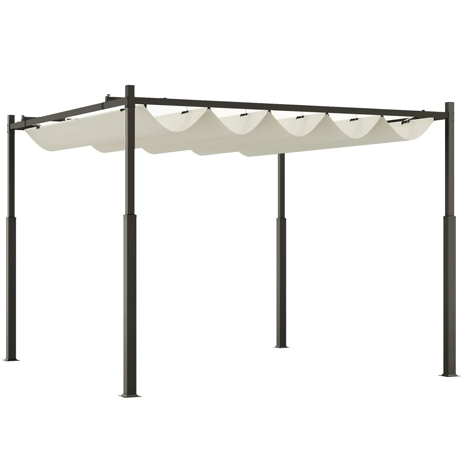 Garten-Pergola, 3 x 3 m, Ausziehbares Dach und Magnetpad, Outdoor-Baldachin, Garten-Pavillon, UPF30+, Metall, Cremeweiss