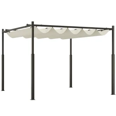 Garten-Pergola, 3 x 3 m, Ausziehbares Dach und Magnetpad, Outdoor-Baldachin, Garten-Pavillon, UPF30+, Metall, Cremeweiss