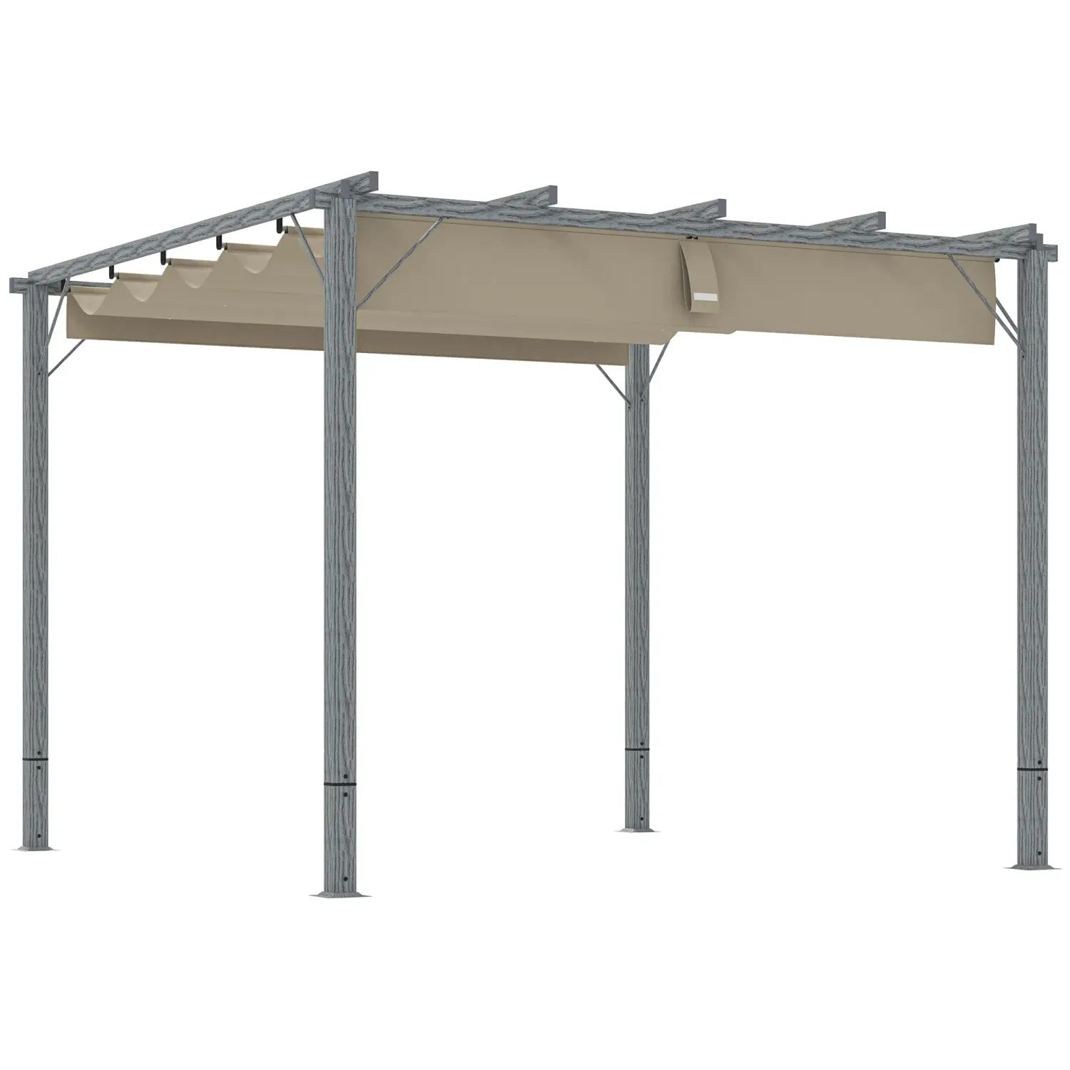 3 x 3 m Garten-Pergola, Pavillon, Aluminium-Rahmen, UPF30+ Sonnenschutz, Holz-Optik, grau