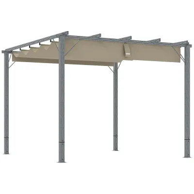 3 x 3 m Garten-Pergola, Pavillon, Aluminium-Rahmen, UPF30+ Sonnenschutz, Holz-Optik, grau