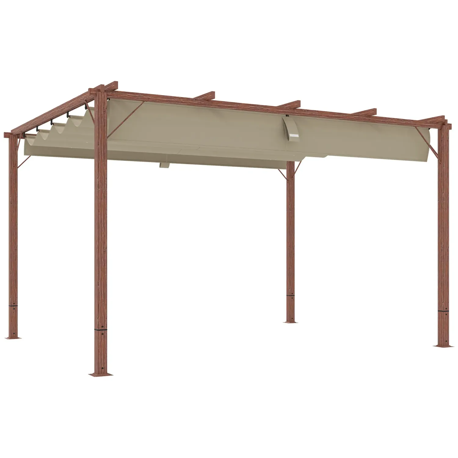 3 x 4 m Garten-Pergola, Verstellbares Terrassendach, Aluminium-Rahmen, UPF30+ Sonnenschutz, Naturholz-Optik