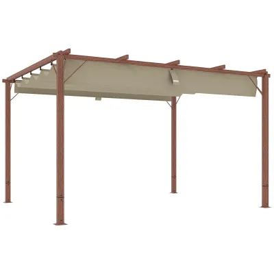 3 x 4 m Garten-Pergola, Verstellbares Terrassendach, Aluminium-Rahmen, UPF30+ Sonnenschutz, Naturholz-Optik