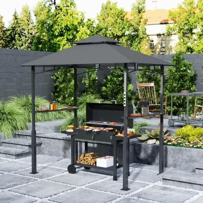 Grillpavillon mit Gewürzregalen und LED-Beleuchtung, wasserdicht, 243L x 148B x 248H cm, Grau