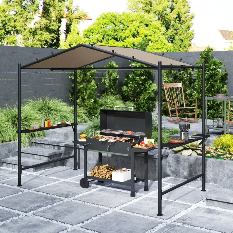 Grillpavillon wetterbeständig, inkl. Seitenablagen, wasserdicht, , 277 x 149 x 230 cm, Khaki