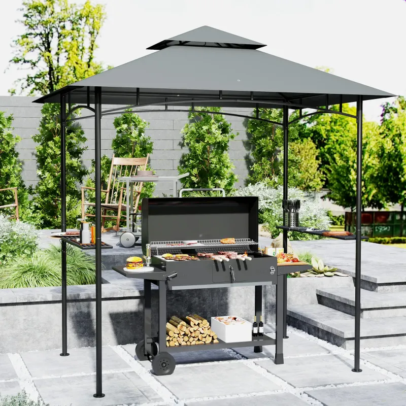 Grillpavillon mit LED-Beleuchtung 240 x 150 x 258 cm wasserabweisend flammhemmend, grau