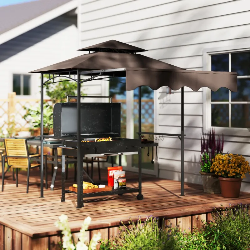Grillpavillon 242x149x248 cm wasserabweisend flammhemmend Kaffee