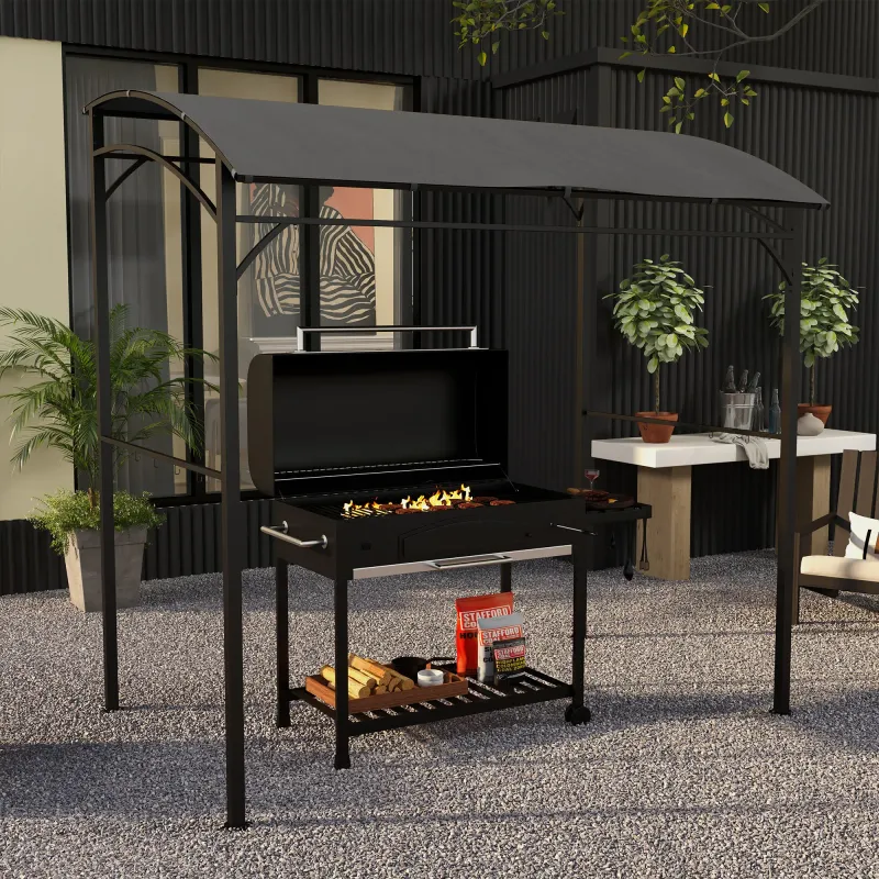 Grillpavillon mit Haken für Utensilien, Stahlrahmen, Dunkelgrau, 215 x 150 x 182/220 cm
