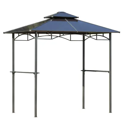 Gartenpavillon, Grillpavillon 2,4 x 1,5 m - mit festem Polycarbonat-Dach,  Aluminium-Metall Schwarz