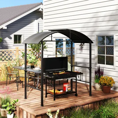 Grillpavillon, 2 Seitenablagen, Haken, Stahlrahmen, 1,1 x 2,3m, Dunkelgrau