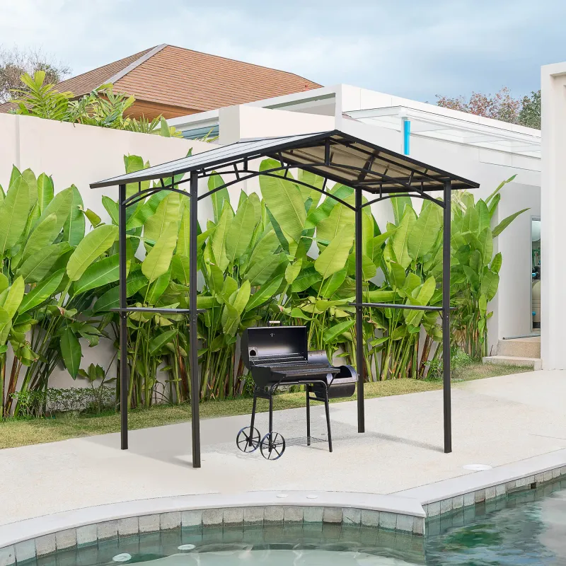 BBQ-Pavillon mit Metall-Polycarbonat-Dach, Gartenpavillon 2,5 x 1,5 m - Grillunterstand