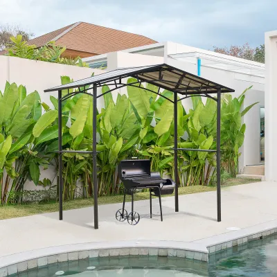BBQ-Pavillon mit Metall-Polycarbonat-Dach, Gartenpavillon 2,5 x 1,5 m - Grillunterstand