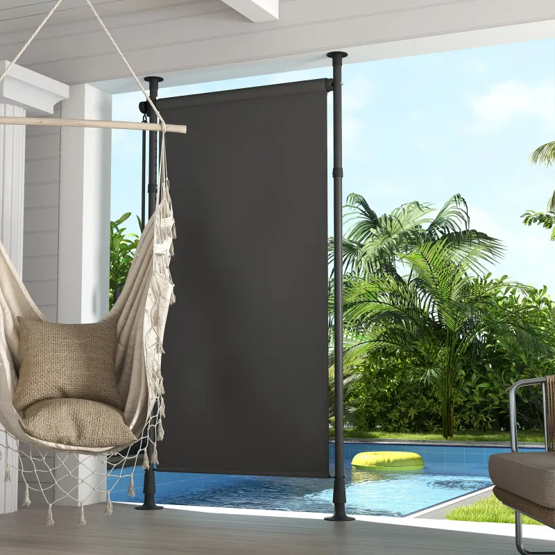 Freistehende Markise, Sonnenstore, Sichtschutz für Balkon & Garten, verstellbare Länge, Montage ohne Bohren, Aluminiumrahmen, 1,2 x 2,2-3,1 m, Dunkelgrau