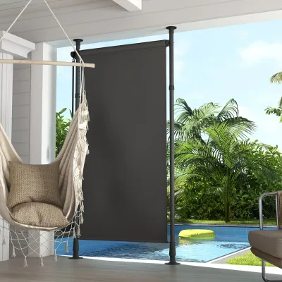 Freistehende Markise, Sonnenstore, Sichtschutz für Balkon & Garten, verstellbare Länge, Montage ohne Bohren, Aluminiumrahmen, 1,2 x 2,2-3,1 m, Dunkelgrau