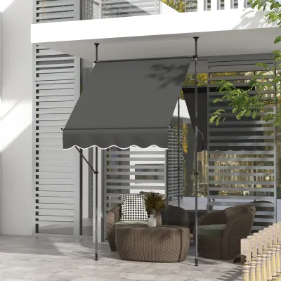 Freistehende Markise, Sonnenstore, Sichtschutz für Balkon & Garten, verstellbare Länge, Montage ohne Bohren, 1,5L x 1,2B x 2,1-3H m Dunkelgrau
