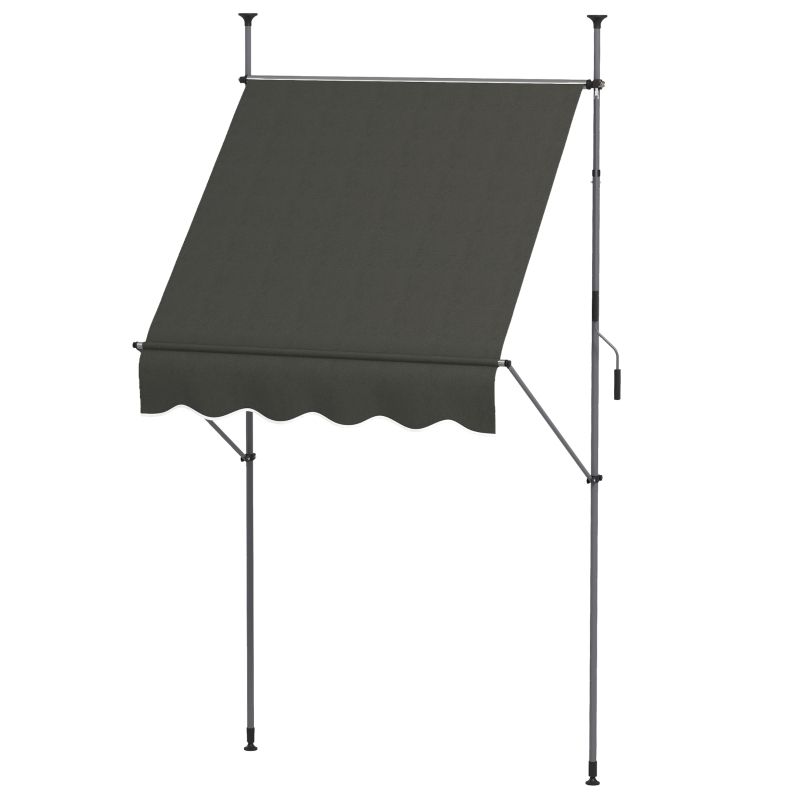 Freistehende Markise, Sonnenstore, Sichtschutz für Balkon &amp; Garten, verstellbare Länge, Montage ohne Bohren, 1,5L x 1,2B x 2,1-3H m Dunkelgrau