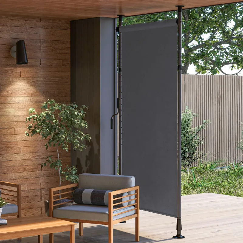 Freistehende Markise, Rollo, Sichtschutz für Balkon & Garten, verstellbare Länge, 1,5 x 2,2-3,1 m, Dunkelgrau