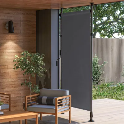 Freistehende Markise, Rollo, Sichtschutz für Balkon & Garten, verstellbare Länge, 1,5 x 2,2-3,1 m, Dunkelgrau