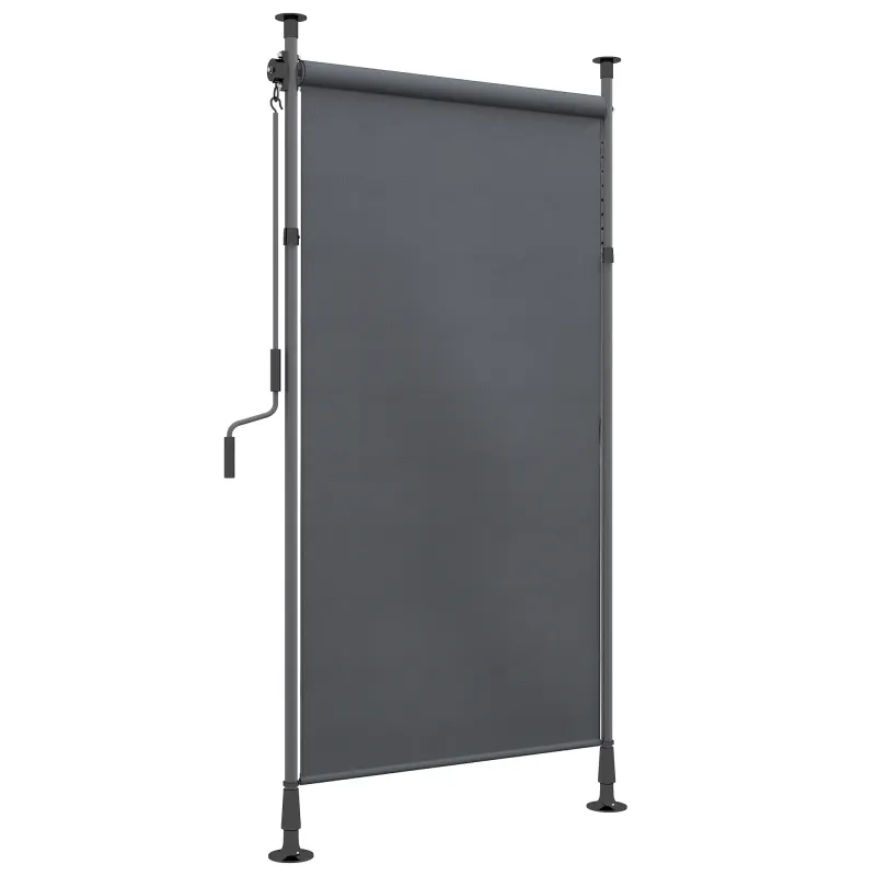 Freistehende Markise, Rollo, Sichtschutz für Balkon &amp; Garten, verstellbare Länge, 1,5 x 2,2-3,1 m, Dunkelgrau