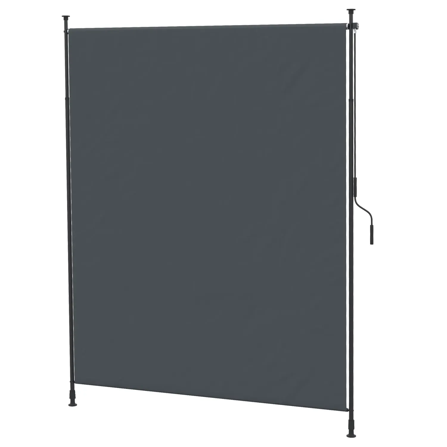 Seitenmarkise, Sichtschutz, Montage ohne Bohren, höhenverstellbar, mit Handkurbel, Metallrahmen, grau, 2 x 2,15-3,05 m