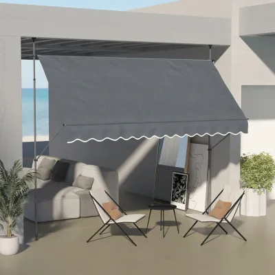 Freistehende Sonnenstore, Markise 3,5L x 1,2B x 2,1-3H m, einstellbare Neigung, Metall-Aluminium-Polyester, Dunkelgrau