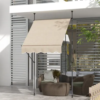 Freistehende manuelle einziehbare Sonnenstore 1,5 × 1,2 × 2,1–3 m, verstellbare Neigung, Metall/Aluminium/Polyester, Sand