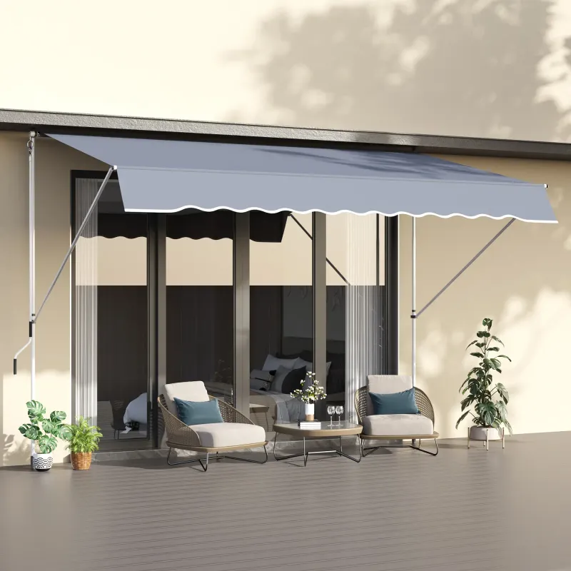 Manuelle Sonnenstore Klemmmarkise ohne Bohren 400 × 120 cm Dunkelgrau-Gestreift