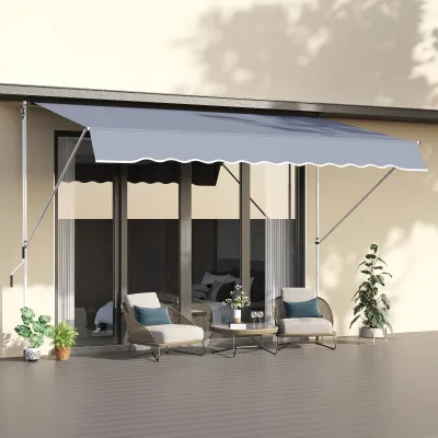 Manuelle Sonnenstore Klemmmarkise ohne Bohren 400 × 120 cm Dunkelgrau-Gestreift