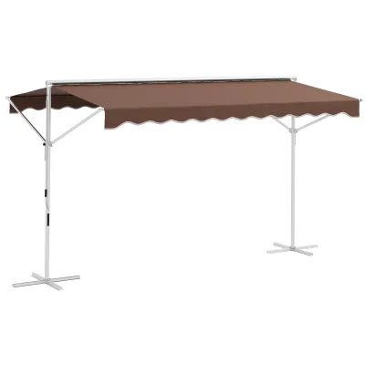 Sonnenstore, Freistehende Markise, neigungsverstellbar, Handkurbel, Metallgestell, wetterfest, 4x3m, Kaffee