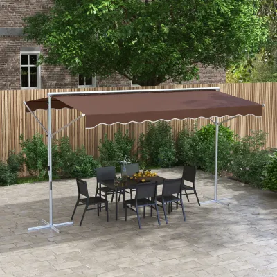 Sonnenstore, Freistehende Markise, neigungsverstellbar, Handkurbel, Metallgestell, wetterfest, 4x3m, Kaffee