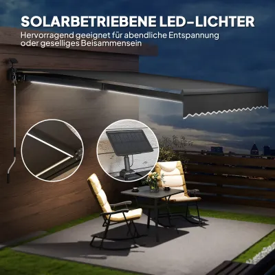 Sonnenstore Gelenkarmmarkise, 400 cm, Grau, mit Handkurbel und Solar-Beleuchtung