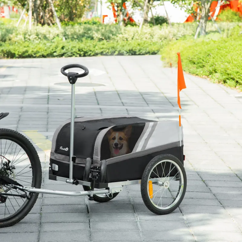 2 in 1 Velo-Hundeanhänger Trolley Lastenanhänger Schwarz + Silber