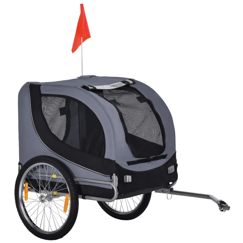 Velo-Hundeanhänger Fahrradanhänger bis 20kg klappbar mit Universalkupplung Grau+Schwarz