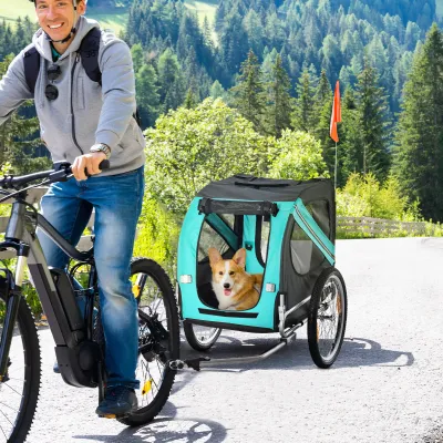 Velo-Hundeanhänger Fahrradanhänger bis 20kg klappbar mit Regenschutz Grau + Grün