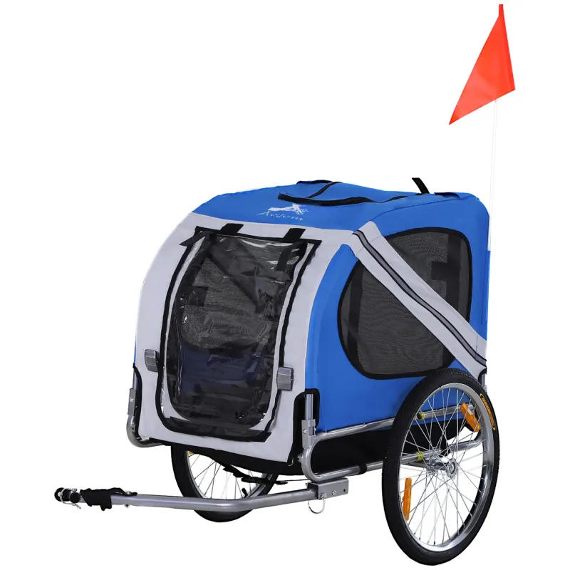 Velo-Anhänger für Hunde Hundeanhänger 130 x 73 x 90 cm weiss blau