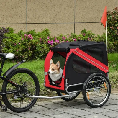 Veloanhänger Hund bis 30 kg, rot-schwarz, 8 Reflektoren, Flagge, klappbar, 130x73x90 cm
