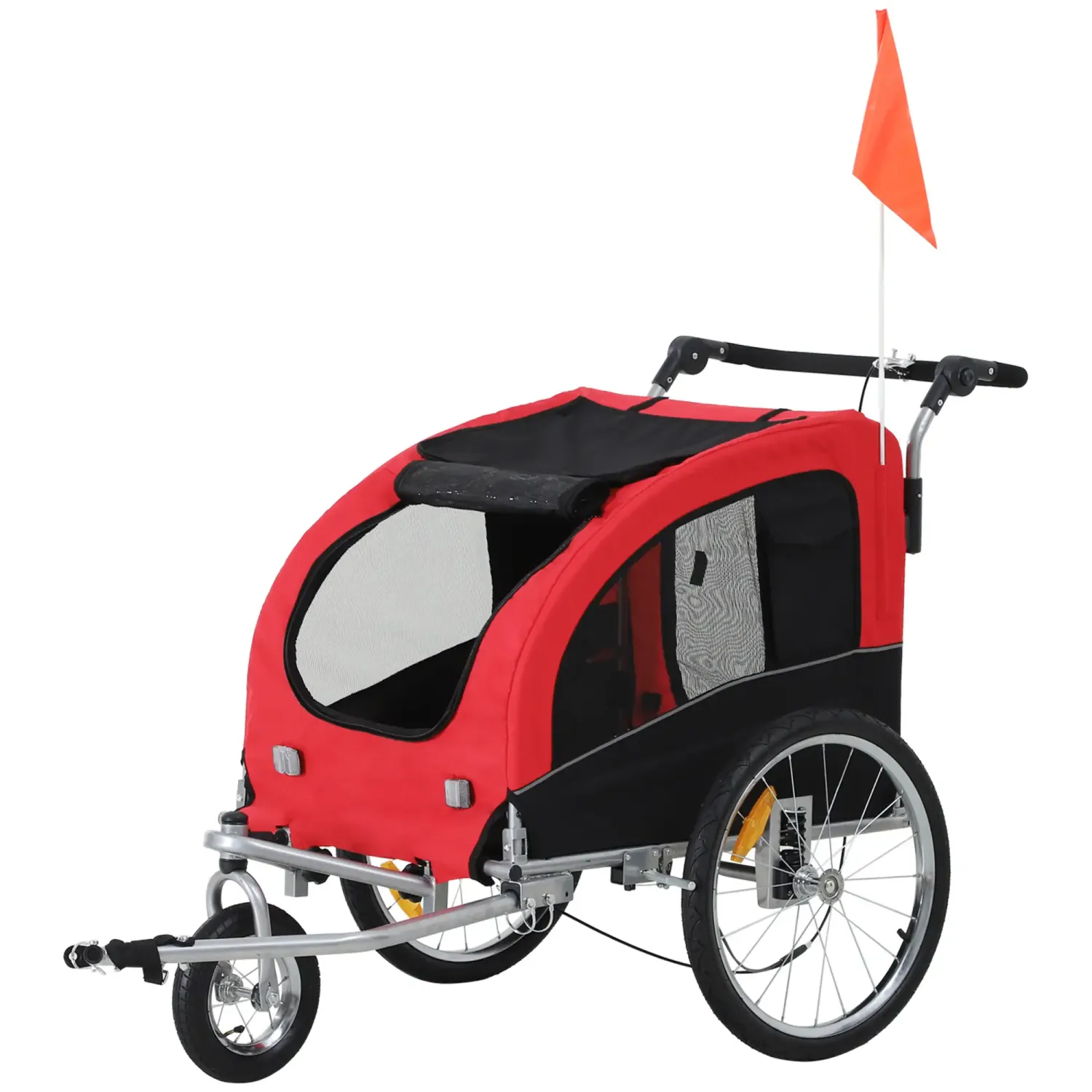 2 in 1 Hundeanhänger Hundebuggy Fahrradanhänger Hunde Velo-Anhänger rot+schwarz