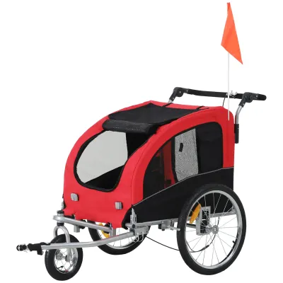 2 in 1 Hundeanhänger Hundebuggy Fahrradanhänger Hunde Velo-Anhänger rot+schwarz