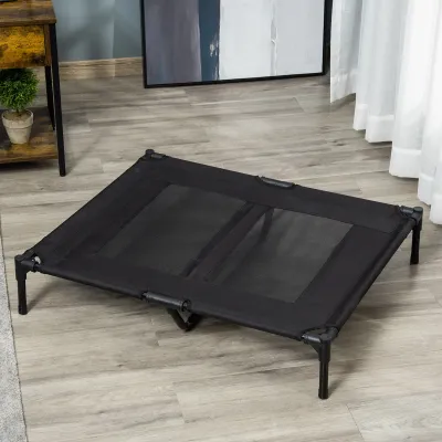 Hundebett, Outdoor, Katzenbett, klappbar, atmungsaktiv, Schwarz 92Lx76Bx18H cm