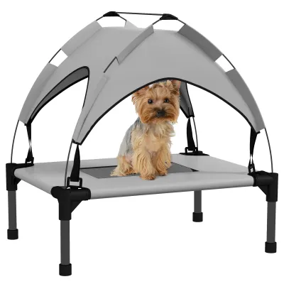 Hundebett mit Dach, Outdoor, hellgrau, wasserabweisend, 61x46x63 cm, bis 30 kg