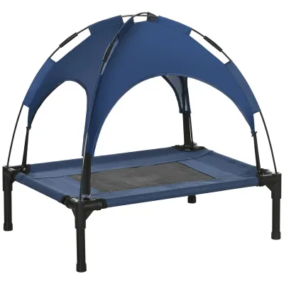 Hundebett, Outdoor, Katzenbett, wetterbeständig, mit Baldachin, 61cm x 46 cm x 62 cm, Blau + Schwarz