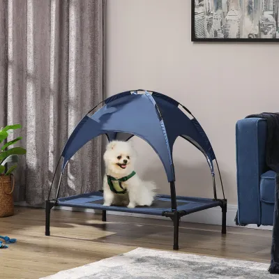 Hundebett mit Baldachin Erhöhtes Katzenbett Blau 76 x 61 x 73 cm